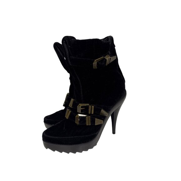 Jeffrey Campbell X LF Women's Boots Crushed Velvet Buckle Heel Black Bryce  8.5 - Picture 3 of 10
